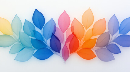 Fototapete - Gently curving foliage shapes in subdued rainbow hues, partially transparent against a white or