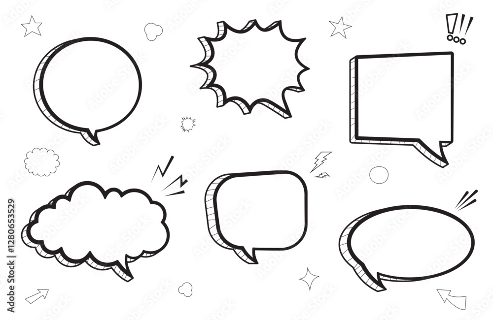 Cartoon empty retro comic style speech bubbles set with thin line ...