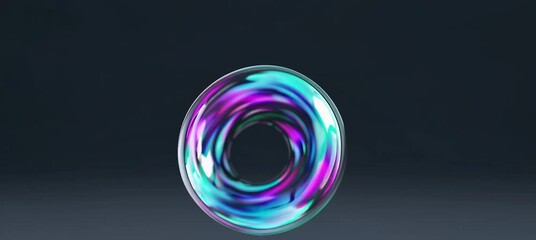 Poster - Vivid rotating neon disk with dynamic color transition in dark space