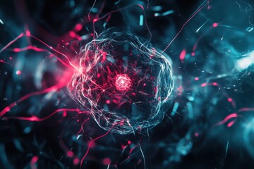Poster - Exploring the intricate details of an atom with vibrant energy patterns in a digital environment