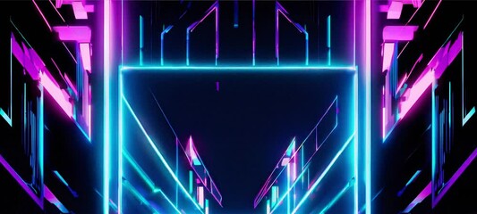 Poster - Dynamic neon light trails forming vibrant geometric patterns with futuristic energy