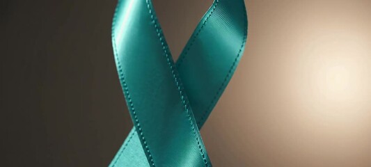Poster - Elegant teal ribbon twisting gracefully against warm beige background