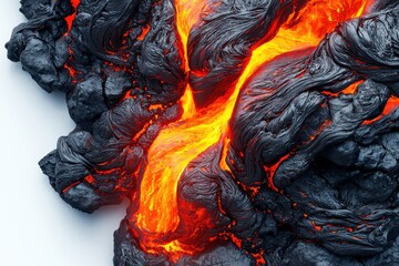 Poster - Close-up of molten lava flowing, with black solidifying rock creating a textured volcanic scene, showing the earth's fiery power and contrasting colors.