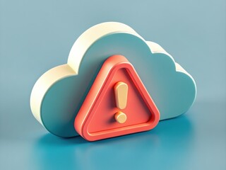 Poster - Cloud security threats concepts. A stylized cloud with an alert symbol, representing cloud computing and warning signals in a digital context.