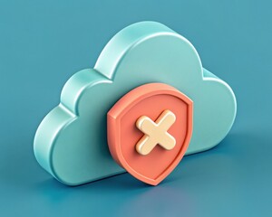 Poster - A stylized cloud icon with a protective shield symbol, emphasizing security in digital storage or cloud computing.