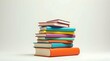 © Olena Liulko - Reading is Funny Day, A neat stack of colorful books with varying spine colors, arranged against a plain background, suggesting knowledge and reading