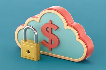 Poster - A colorful cloud icon featuring a dollar sign and a padlock, symbolizing secure financial data storage in the cloud.