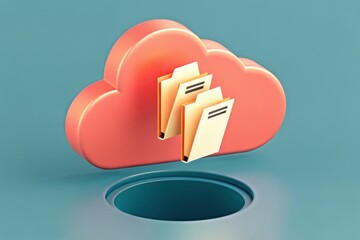 Poster - A stylized cloud with folders representing cloud storage and data management, emphasizing digital file organization and accessibility.