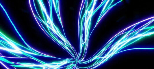 Poster - Dynamic neon light trails twisting and pulsing against a dark background