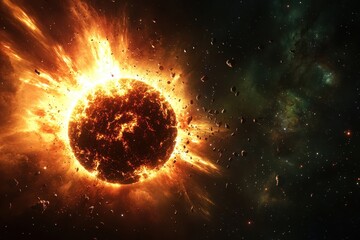 Wall Mural - Bright explosion of a star surrounded by asteroids in the vastness of space