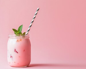 Refreshing Pink Milkshake with Fresh Strawberry Juice and Cream