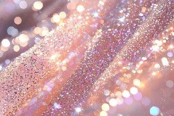Poster - Radiant rose gold glitter fabric with bokeh lights, creating a luxurious and shimmering texture, perfect for festive backgrounds and elegant designs.