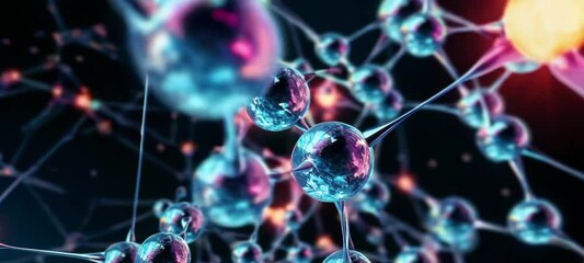 Poster - Glowing molecular network: dynamic movement of interconnected structures with vibrant light effects