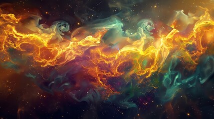 Wall Mural - abstract swirling colors against a dark starry sky.
