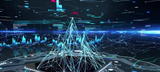 Poster - Futuristic digital data network with holographic visualizations and dynamic graphs