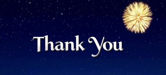 Poster - Colorful fireworks display with thank you message against night sky backdrop