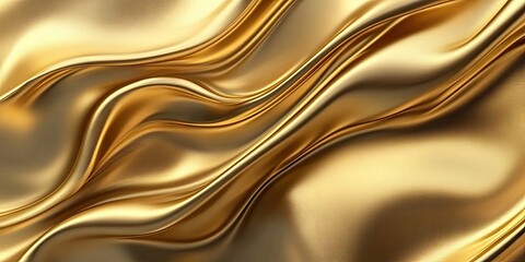 Poster - Elegant flowing gold fabric with smooth gradients, featuring rich golden hues and soft curves, creating a luxurious backdrop for design elements.