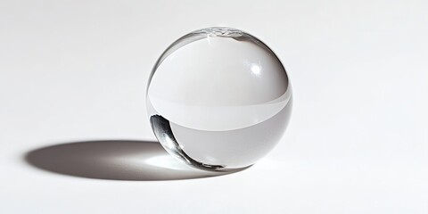 Fototapete - Clear glass sphere on a light grey background casting a subtle shadow on the surface below, creating a minimalist and elegant composition.