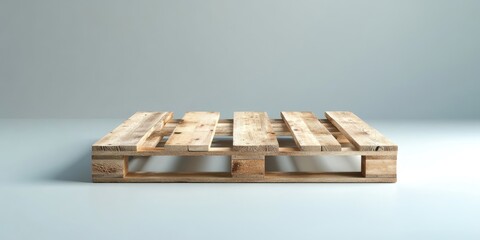Leinwandbilder - Wooden pallet viewed from the front positioned centrally on a light gray background with a smooth surface highlighting the natural wood tones.