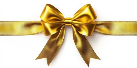 Poster - Elegant golden bow with flowing ribbon positioned centrally against a bright white background showcasing a luxurious and celebratory theme.