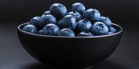 Aufkleber - Fresh blueberries glistening in a black bowl on a dark surface highlighting rich blue tones and water droplets for a vibrant natural feel