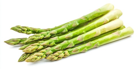 Poster - Fresh green asparagus spears arranged diagonally with crisp tips and vibrant stalks on a clean white background showcasing natural colors and textures.
