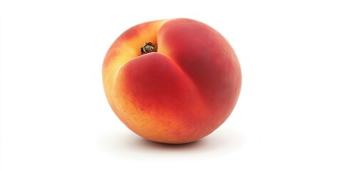 Poster - Ripe peach with vibrant orange and red hues centered on a clean white background showcasing the smooth texture and natural sheen of the fruit