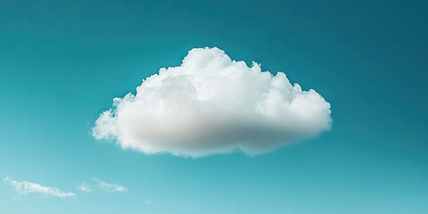 Poster - Serene fluffy white cloud drifting in bright blue sky with subtle gradient creating a peaceful and tranquil atmosphere enhancing natural beauty