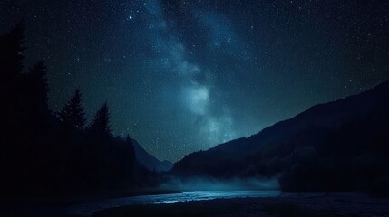 Wall Mural - wide-angle astrophotography image of a dark sky reserve, free from light pollution and glowing with 