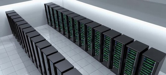 Poster - Hightech data center with rows of servers featuring dynamic led lights