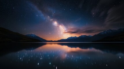 Wall Mural - wide-angle astrophotography image of a dark sky reserve, free from light pollution and glowing with 