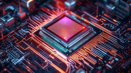 Poster - subatomic computing microchip, harnessing quantum fluctuations to achieve limitless processing potential.