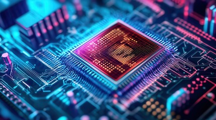 Poster - subatomic computing microchip, harnessing quantum fluctuations to achieve limitless processing potential.