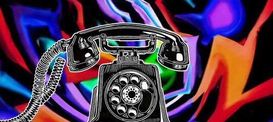 Poster - Vintage telephone with vibrant abstract background shifting colors and patterns