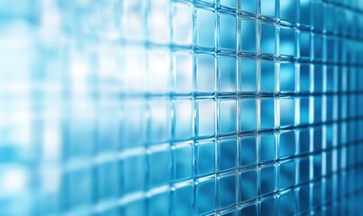 Poster - Textured blue glass wall with grid pattern reflecting light and creating depth
