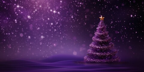 Wall Mural - dark purple christmas tree card background with stars and lights