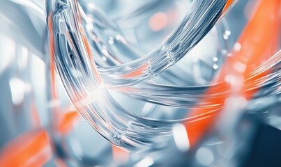 Poster - Abstract transparent glass-like structures with vibrant orange highlights