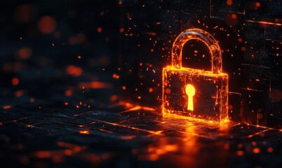 Fototapete - Glowing digital lock symbolizing security and protection in a dark environment