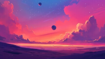 Wall Mural - sky transitioning into a cosmic masterpiece, with planets visible along the horizon