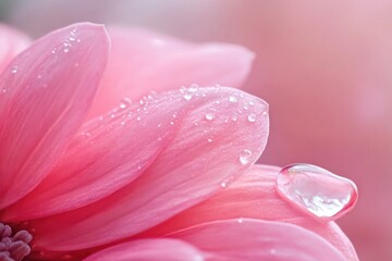 Canvas Print - A detailed view of a pink flower with water droplets glistening on its petals