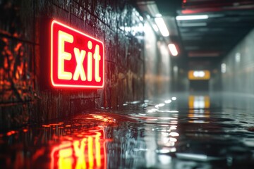 Aufkleber - Exit sign on a wet floor, warning of slippery surface