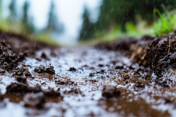 Poster - A muddy puddle on a dirt road, great for outdoor scenes or adding realism to your images