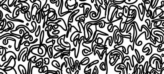Poster - Abstract black and white doodle pattern seamlessly morphing into dynamic forms