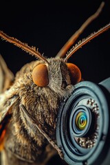 Poster - A close-up shot of a bug perched on the lens of a camera