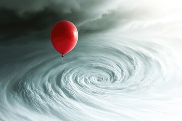 Poster - A red balloon caught in the midst of a storm, offering a glimpse of calm amidst turbulent weather