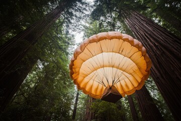 Wall Mural - A person soaring through the air while parasailing in a lush forest