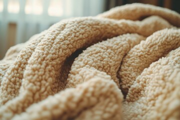 Poster - A close-up view of a cozy blanket on a bed, suitable for use in lifestyle and interior design images