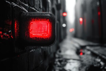 Poster - A bright red traffic light sitting on the side of a busy road, ready to direct traffic