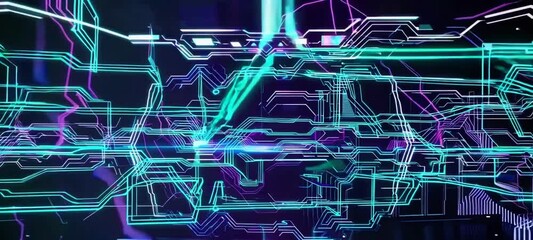 Poster - Futuristic neon circuitry: dynamic abstract light patterns in motion