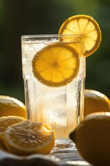 Poster - A refreshing glass of lemonade with a slice of lemon, perfect for summer or as a symbol of hospitality
